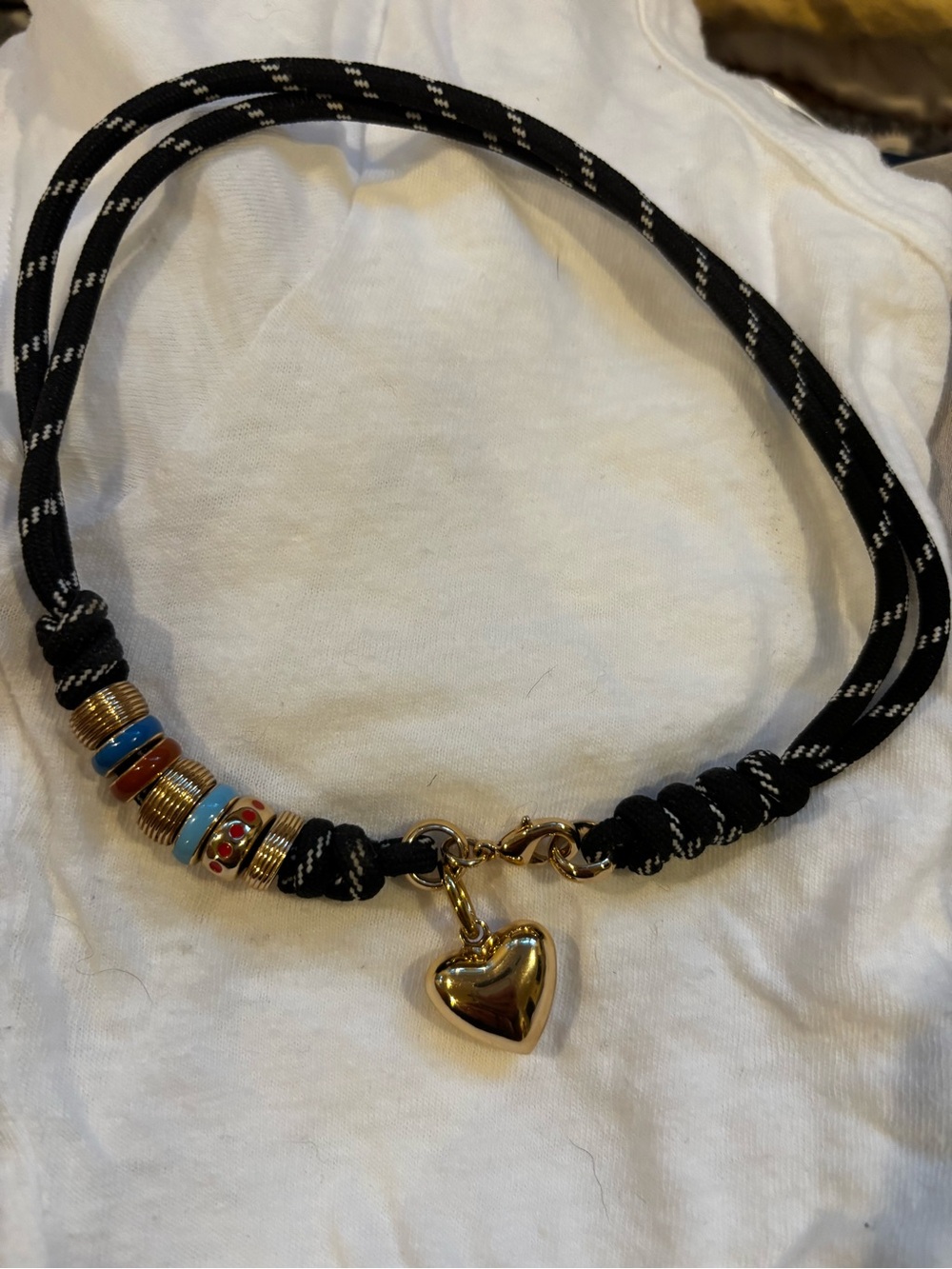 Roxanne Assoulin Black Cord Necklace with Gold Heart and Multicolor Beads - Picture 2 of 3